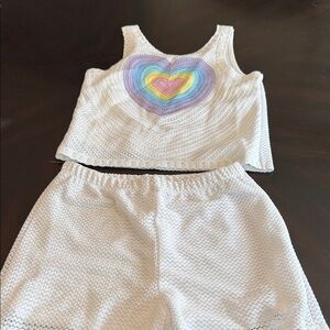 Zunie White Knit Set with Rainbow Heart